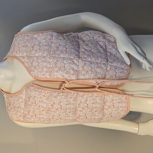 Stoosh Peach Floral Front Tie Lightly Quilted Vest With Pockets Size S